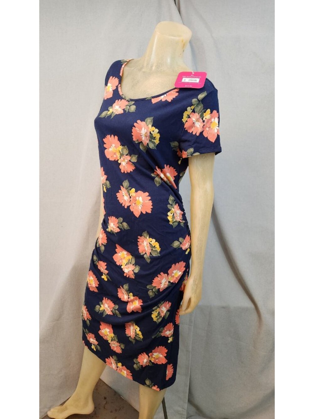 Isabel Maternity Blue Pink Floral Cap Slv Scop Neck Shift Dress Womens SMALL NEW - Picture 4 of 5